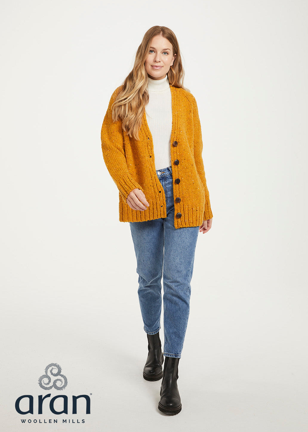 Ladies Donegal Tweed Cardigan with Side Pockets | 100% Pure New Wool