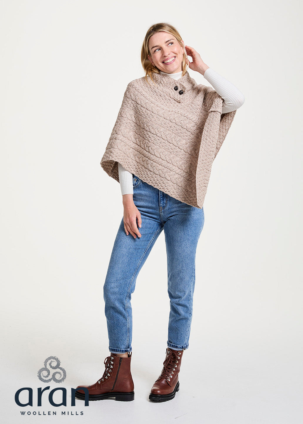 Aran Woollen Mills Cable Knit Poncho – Oatmeal