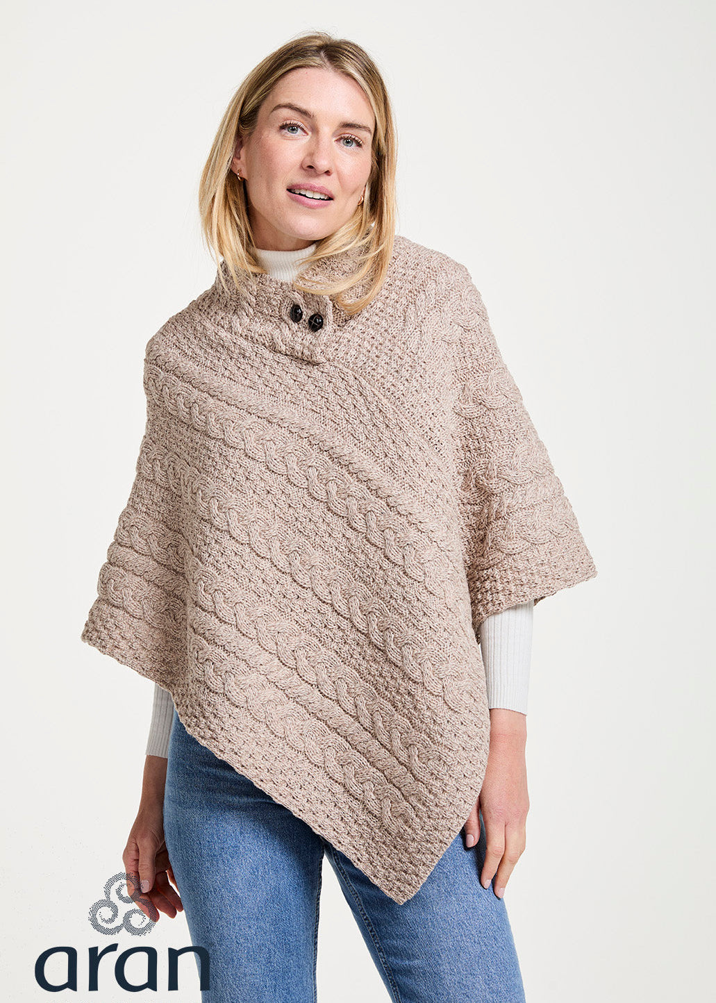Aran Woollen Mills Cable Knit Poncho – Oatmeal