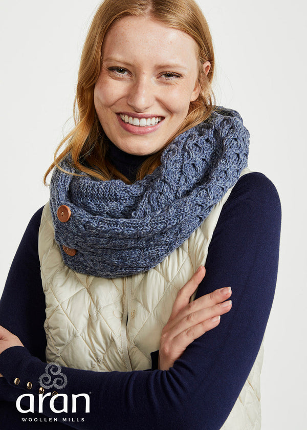 Aran Buttoned Snood | Denim