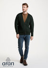 Mens Merino Wool V Aran Cardigan - Green