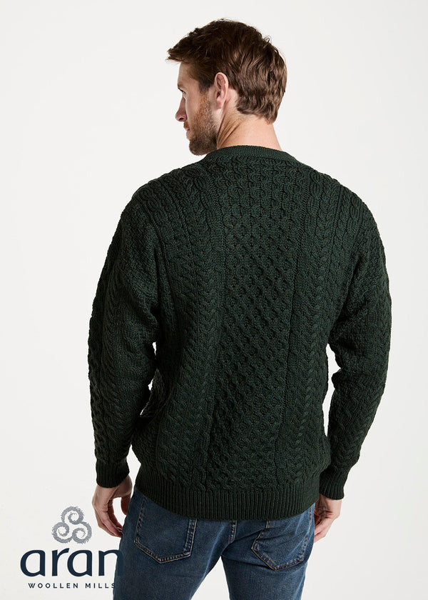 Mens Merino Wool V Aran Cardigan - Green
