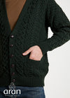 Mens Merino Wool V Aran Cardigan - Green