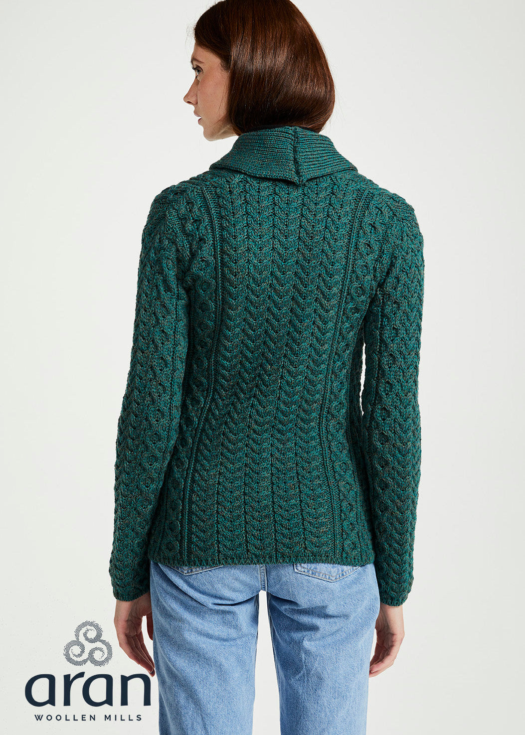 Shawl Collar Aran Cardigan | Connemara Green