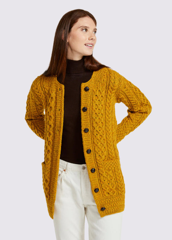 Basket Weave Aran Cardigan | Mustard