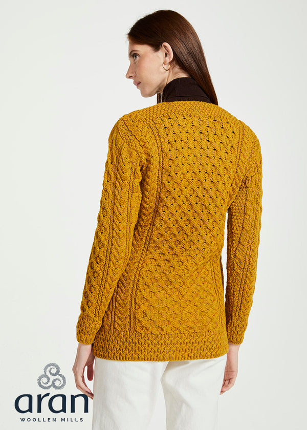 Basket Weave Aran Cardigan | Mustard