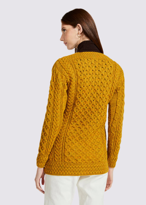 Basket Weave Aran Cardigan | Mustard