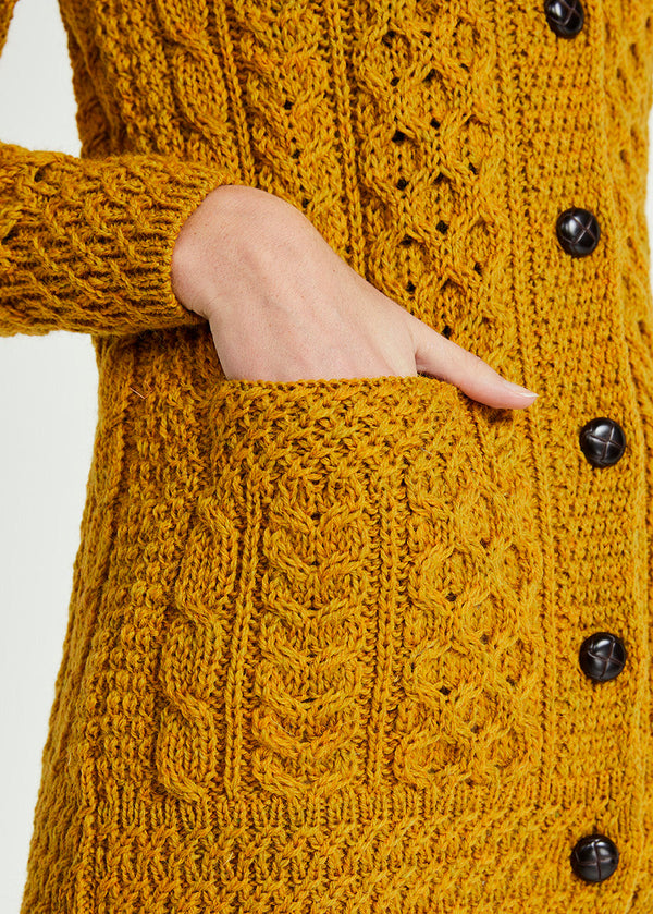 Basket Weave Aran Cardigan | Mustard