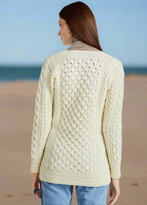 Basket Weave Aran Cardigan | Natural