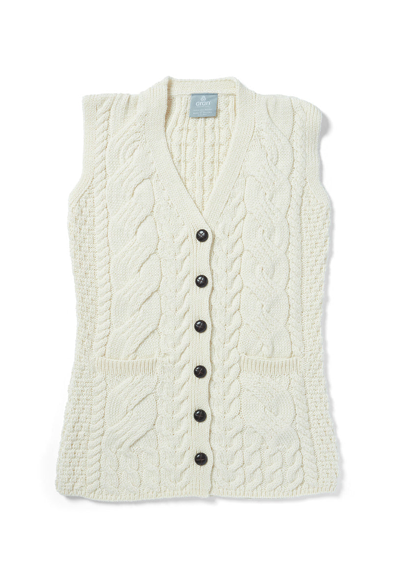Aran Supersoft Merino Cardigan Gilet | Natural 