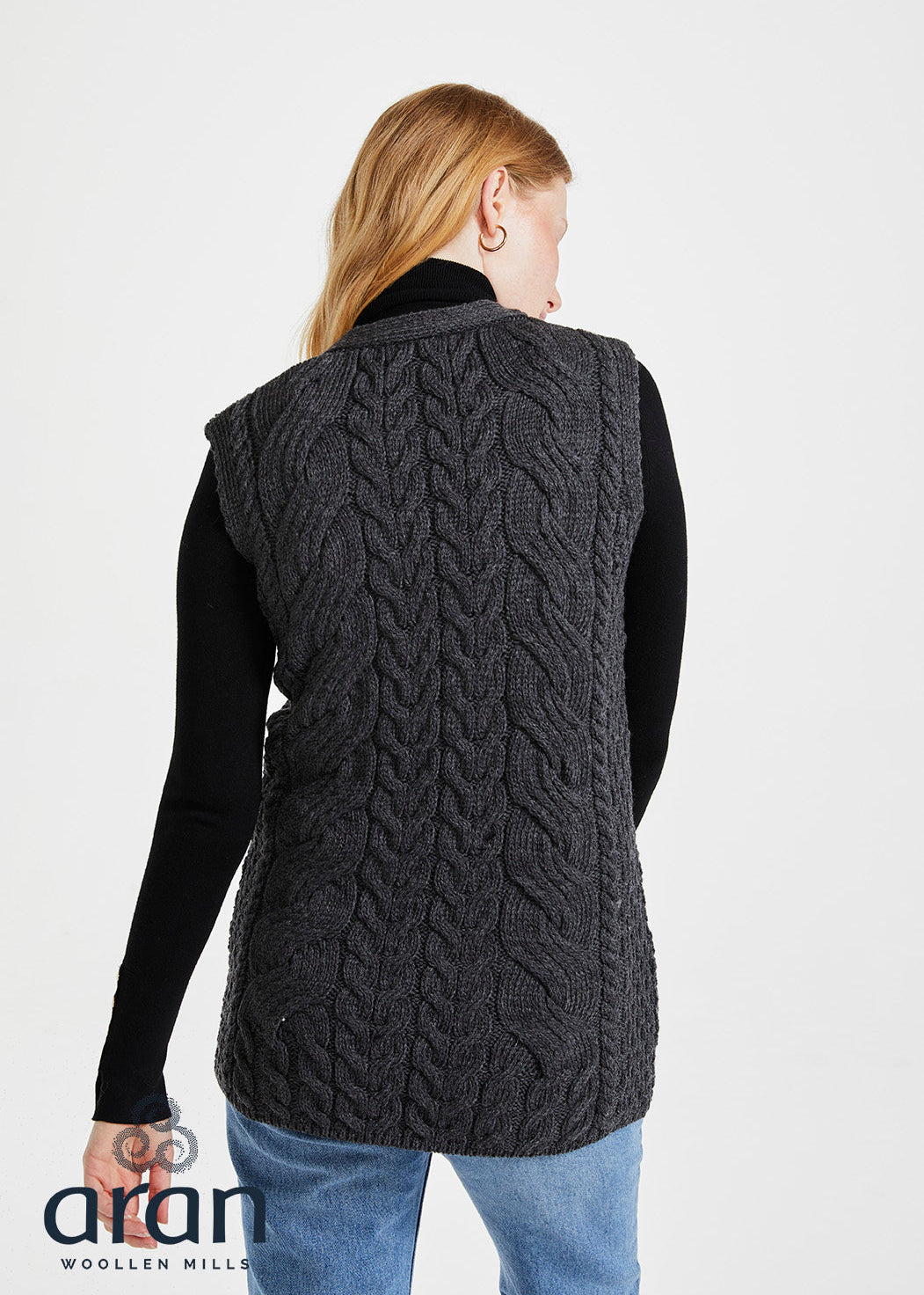 Aran Supersoft Merino Cardigan Gilet | Charcoal