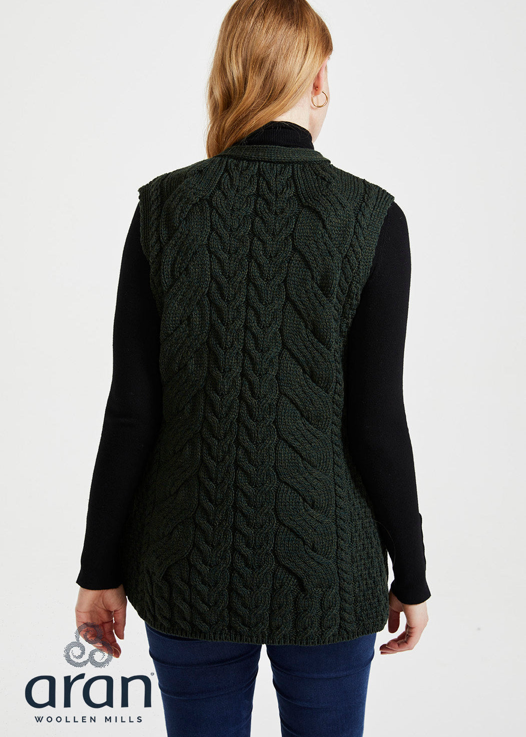 Aran Supersoft Merino Cardigan Gilet | Green