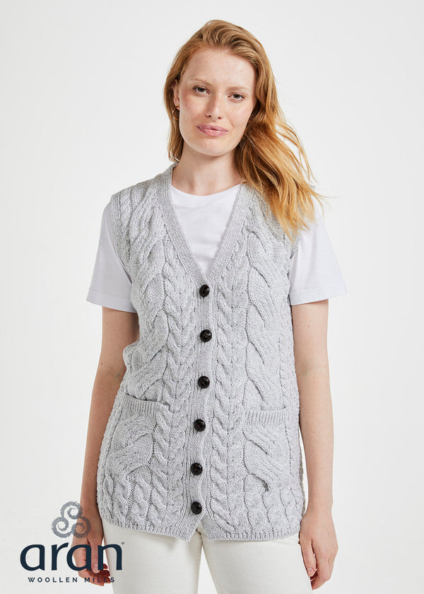Aran Supersoft Merino Cardigan Gilet | Feather Grey