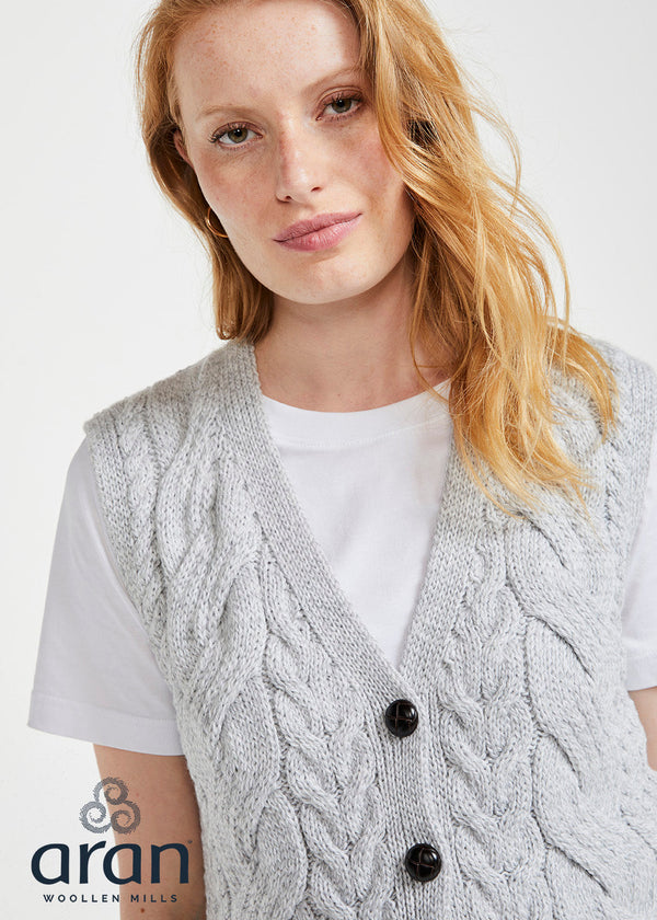Aran Supersoft Merino Cardigan Gilet | Feather Grey