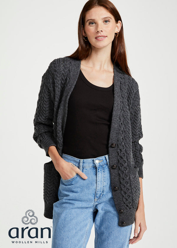 Delphi Aran Boyfriend Cardigan | Charcoal 