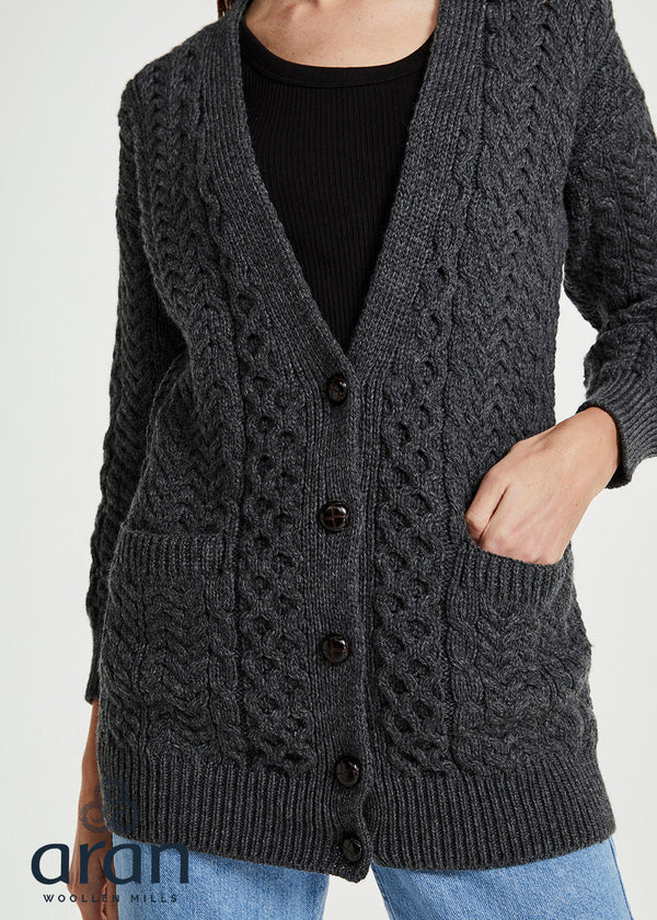 Delphi Aran Boyfriend Cardigan | Charcoal - Clearance
