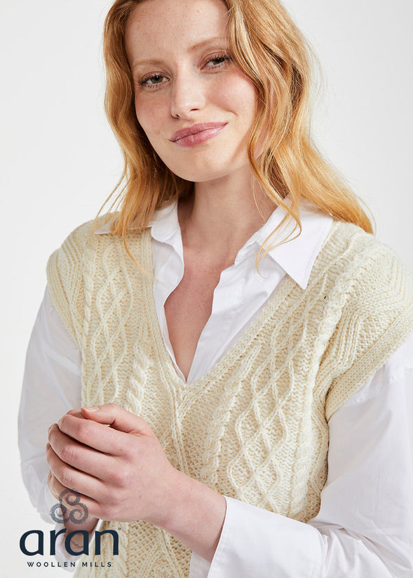 Aran V Neck Vest | Natural