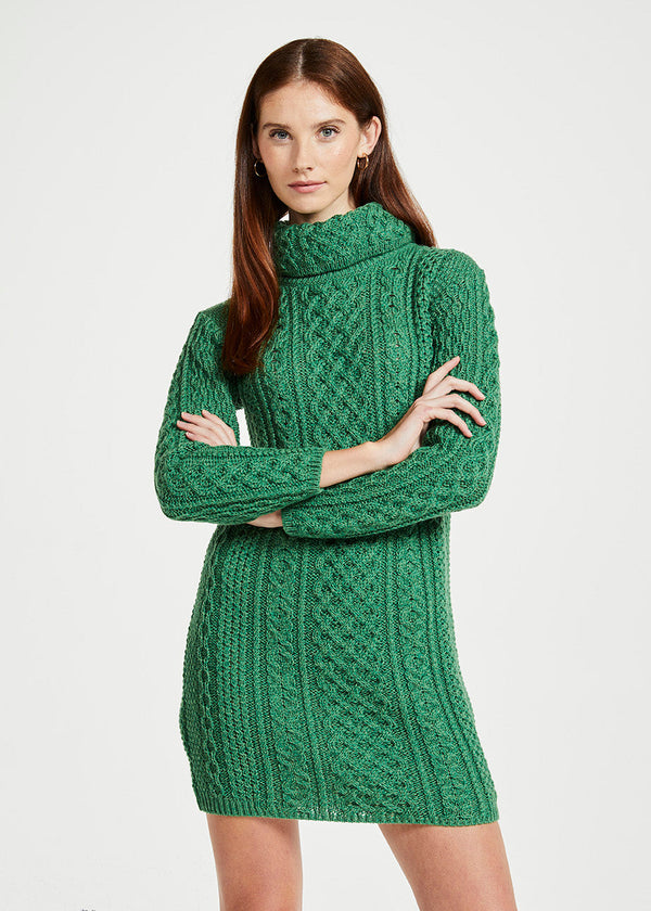 Aran Merino Wool Cowl Neck Dress | Green - Clearance Aran Merino Wool Cowl Neck Dress | Green - Clearance