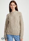 Unisex Aran Wool Sweater | Traditional Irish Knitwear | Flecked Oatmeal