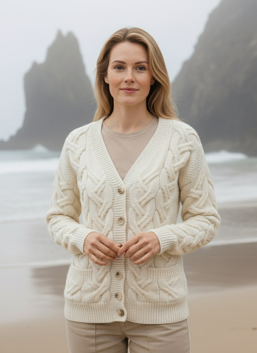 Downpatrick Ladies Aran Cardigan | Natural