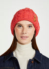 Aran Supersoft Merino Button Hat | Coral