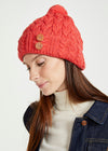 Aran Supersoft Merino Button Hat | Coral