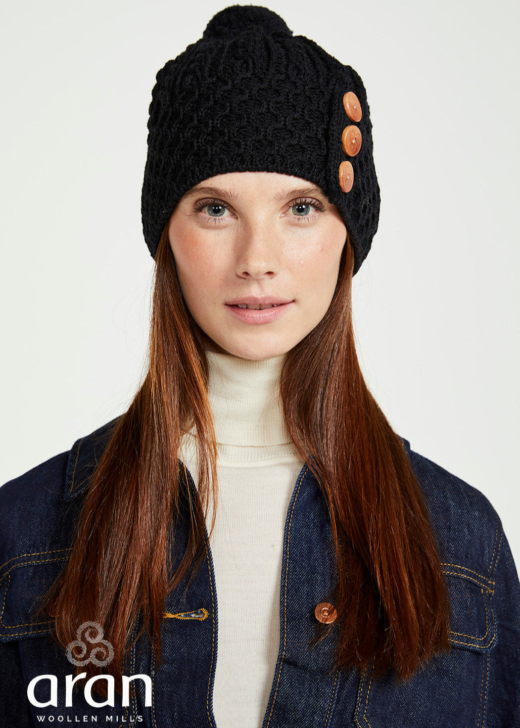 Aran Button Hat | Black