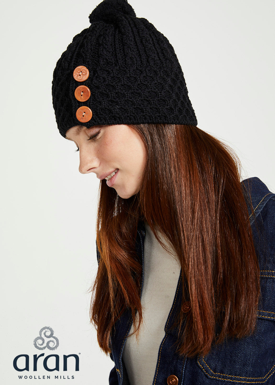 Aran Button Hat | Black