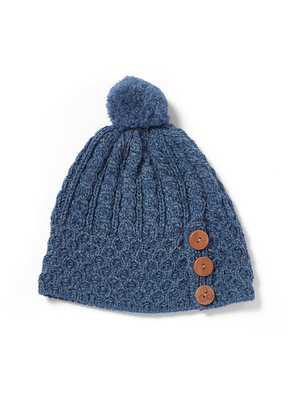 Aran Button Hat | Denim
