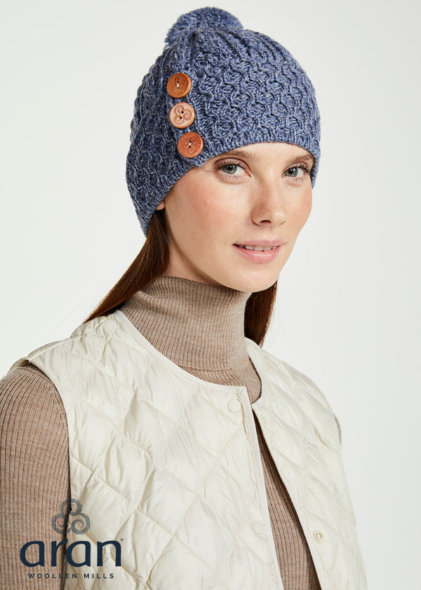 Aran Button Hat | Denim