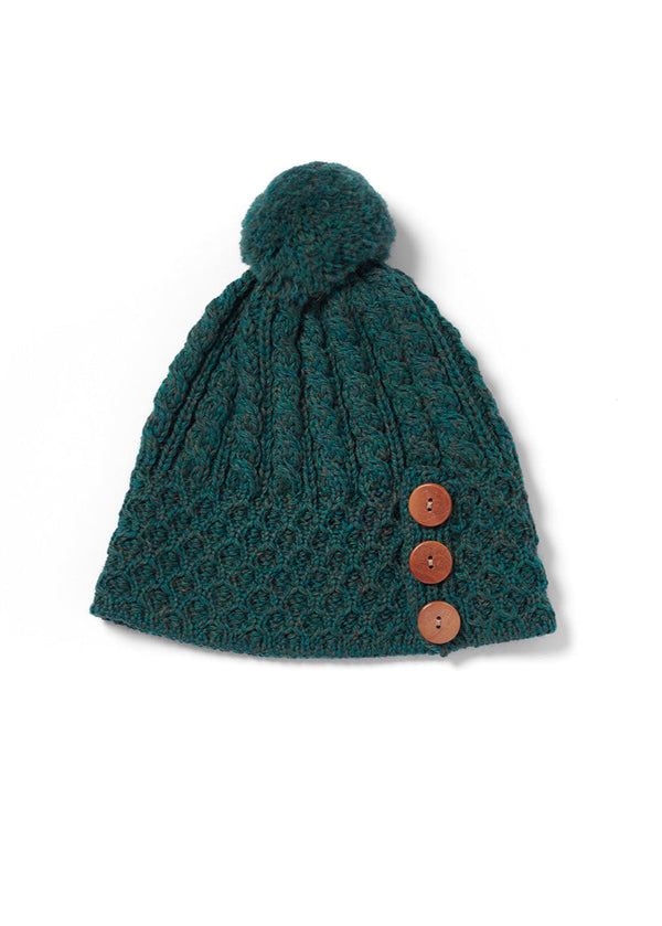 Aran Button Hat | Connemara Green