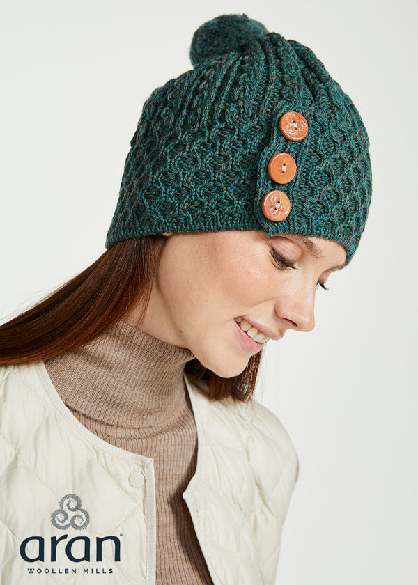 Aran Button Hat | Connemara Green