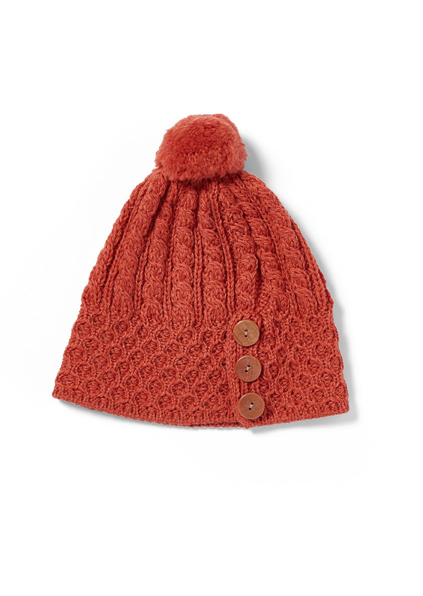 Aran Button Hat - Autumn Leaves