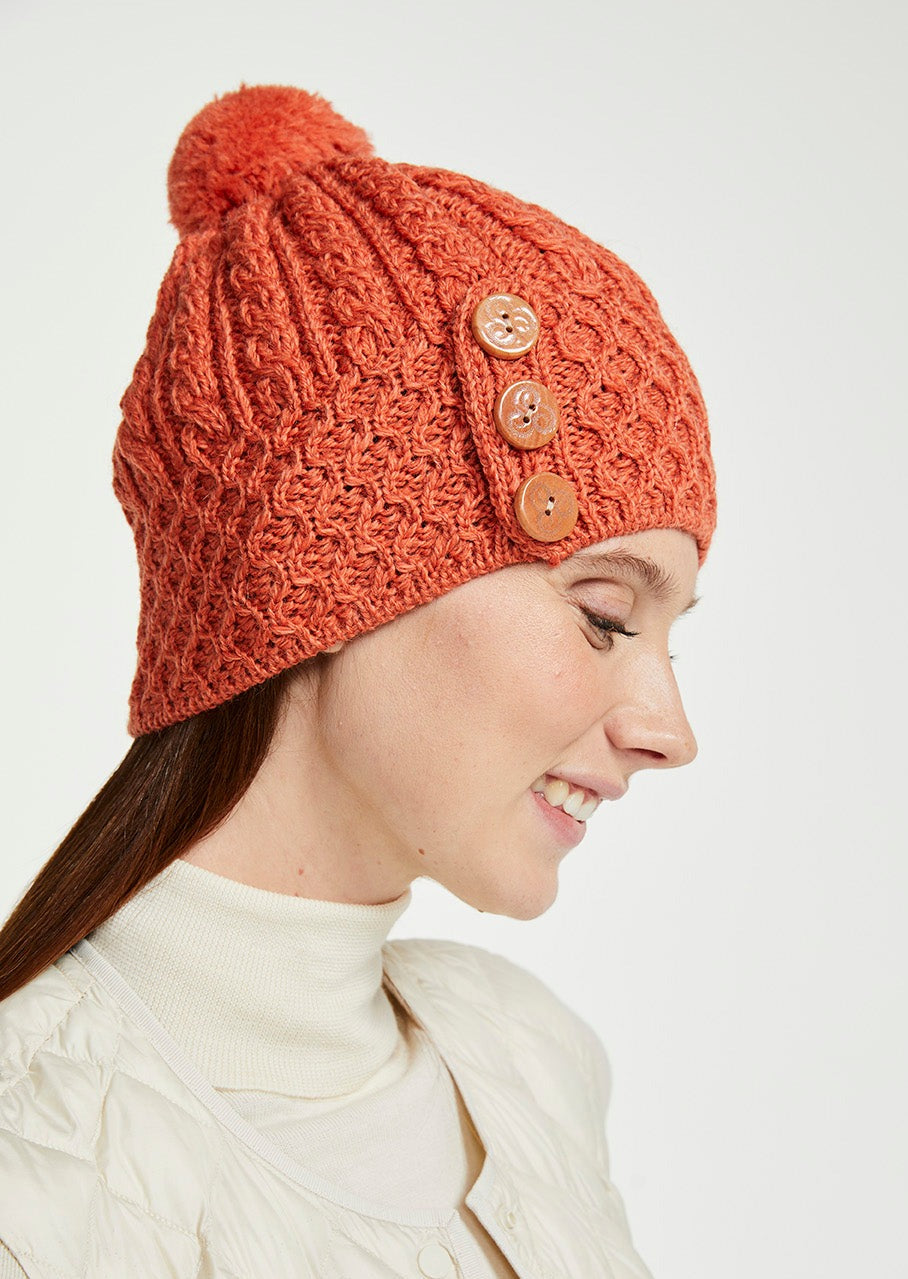 Aran Button Hat - Autumn Leaves