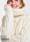 Women's Irish Aran Cowl Neck Sweater | Chunky Cable Knit Merino Wool