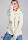 Women's Irish Aran Cowl Neck Sweater | Chunky Cable Knit Merino Wool