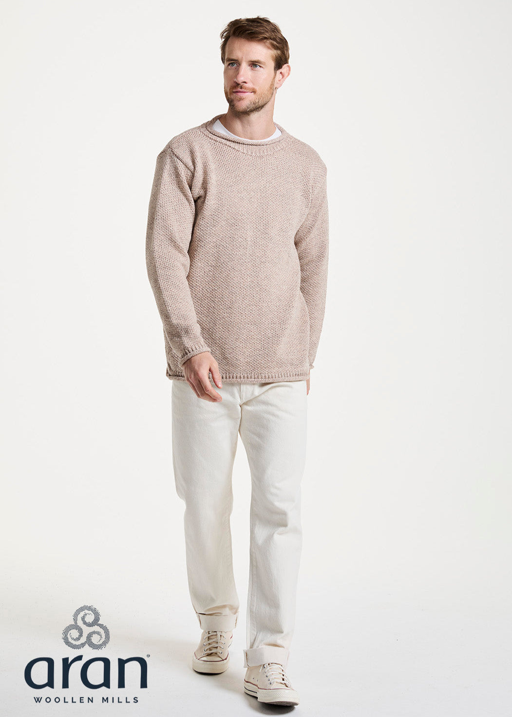 Aran Roll Neck Sweater | Oatmeal