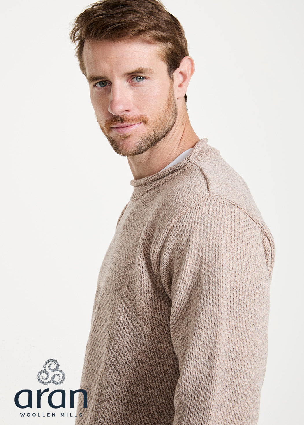 Aran Roll Neck Sweater | Oatmeal