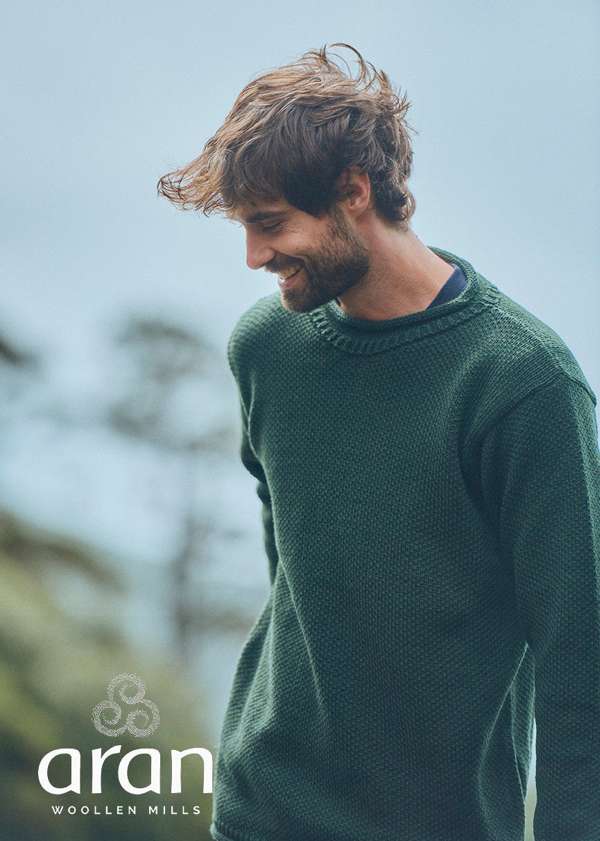 Aran Roll Neck Sweater | Green