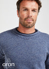 Men's Aran Roll Neck Sweater - Denim | 100% Merino Wool