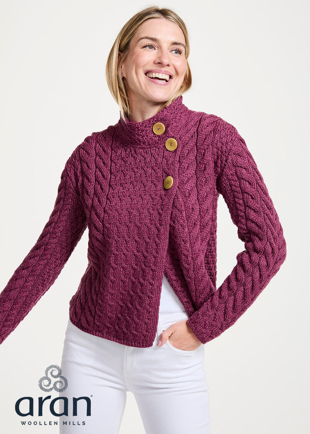 Aran 3 Buttons Trellis Cardigan