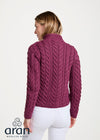 Aran 3 Buttons Trellis Cardigan | Raspberry