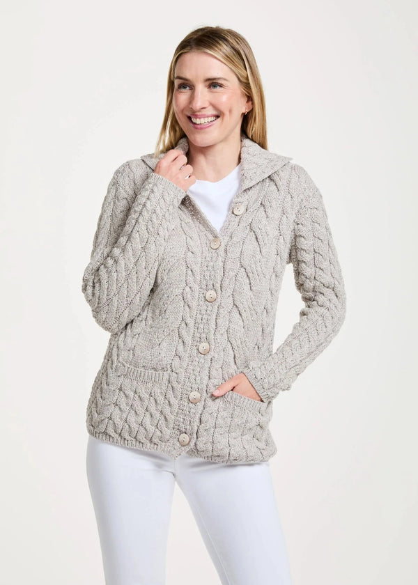 Belcarra Ladies Aran Cardigan | Oatmeal