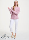 Listowel Ladies Aran Cabled Sweater | Pink