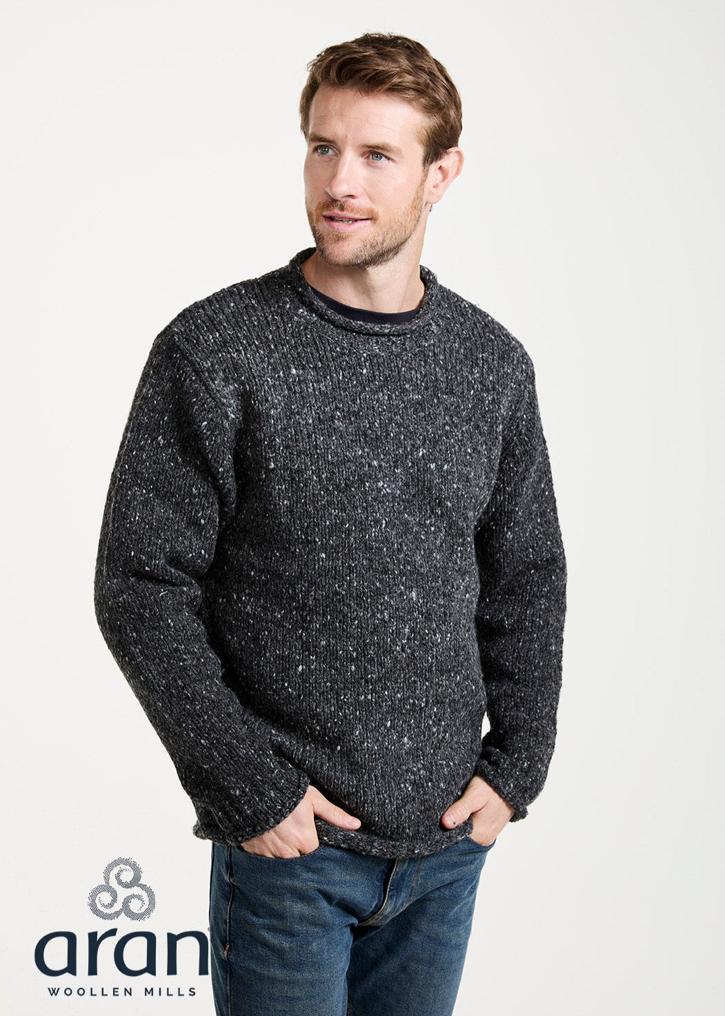 Raheen Tweed Roll Neck Mens Sweater | Charcoal