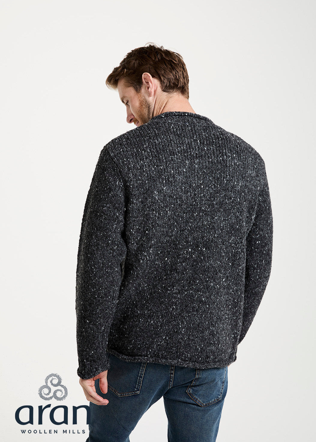 Raheen Tweed Roll Neck Mens Sweater | Charcoal