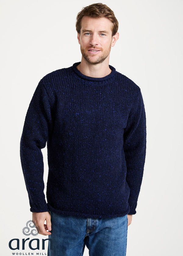 Raheen Tweed Roll Neck Mens Sweater | Navy