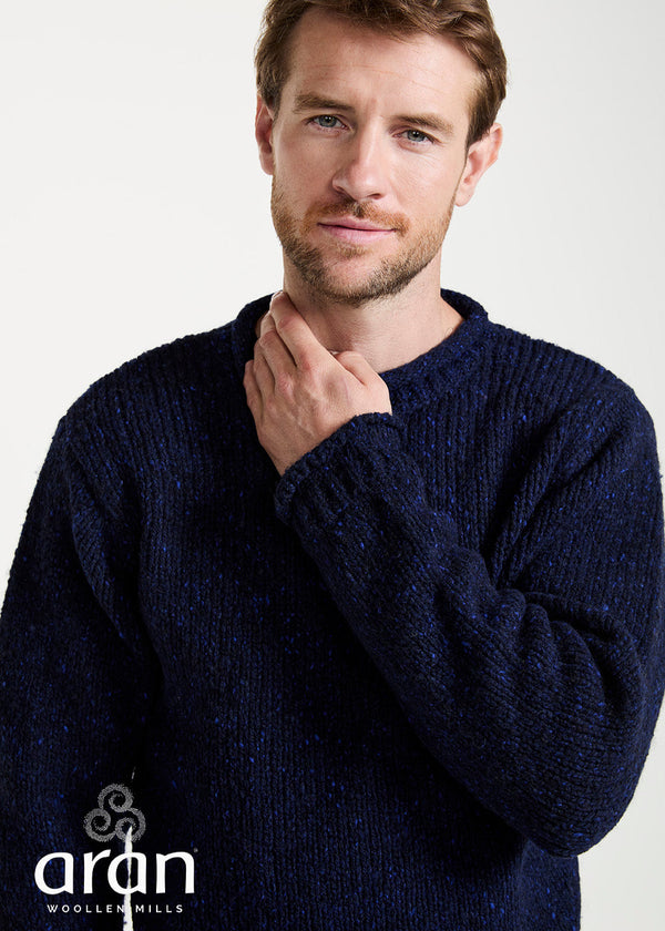 Raheen Tweed Roll Neck Mens Sweater | Navy