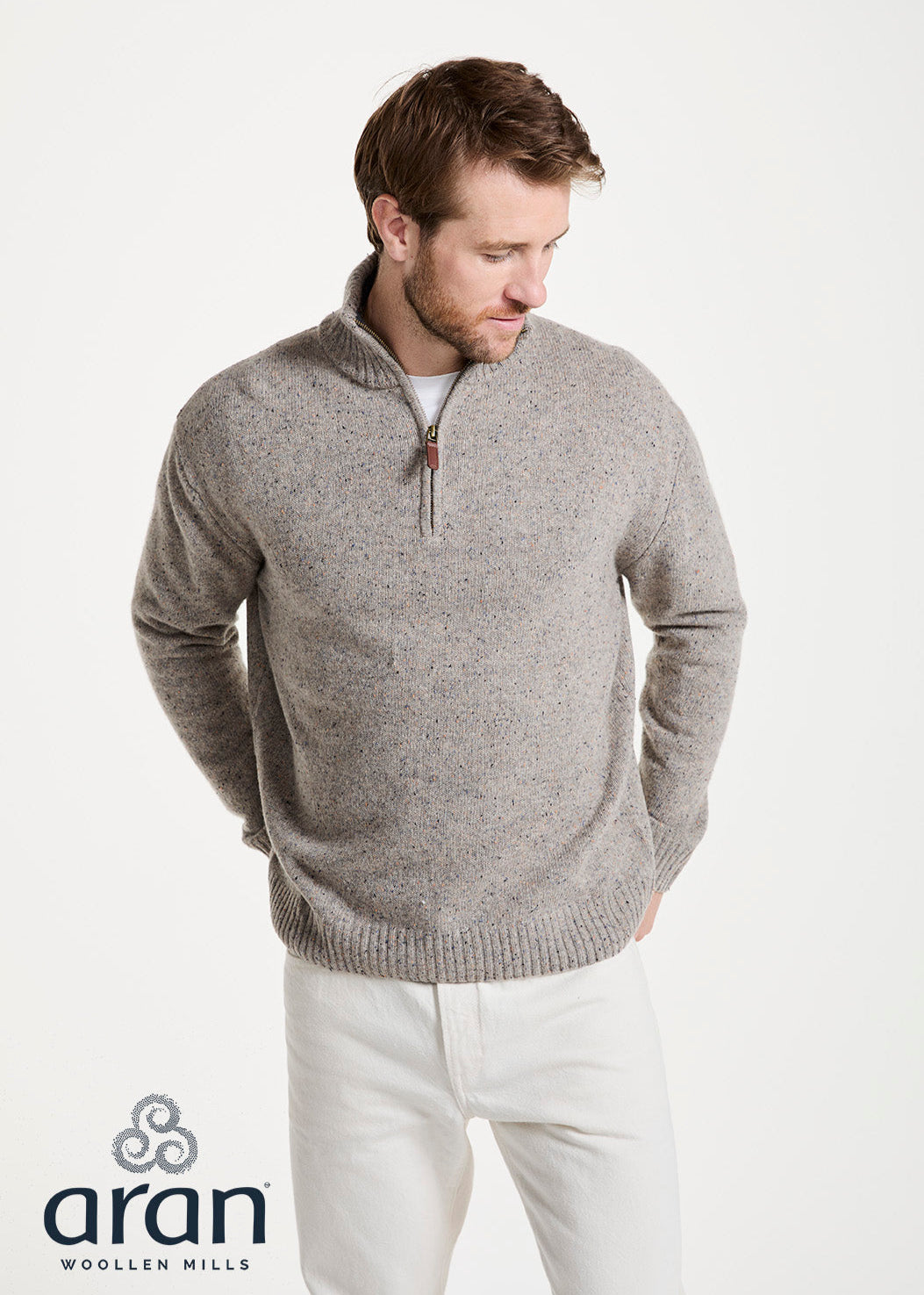 Aran Troyer Zip Sweater | Oatmeal