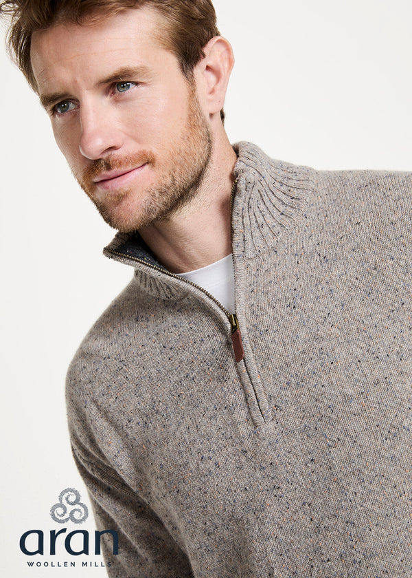 Aran Troyer Zip Sweater | Oatmeal